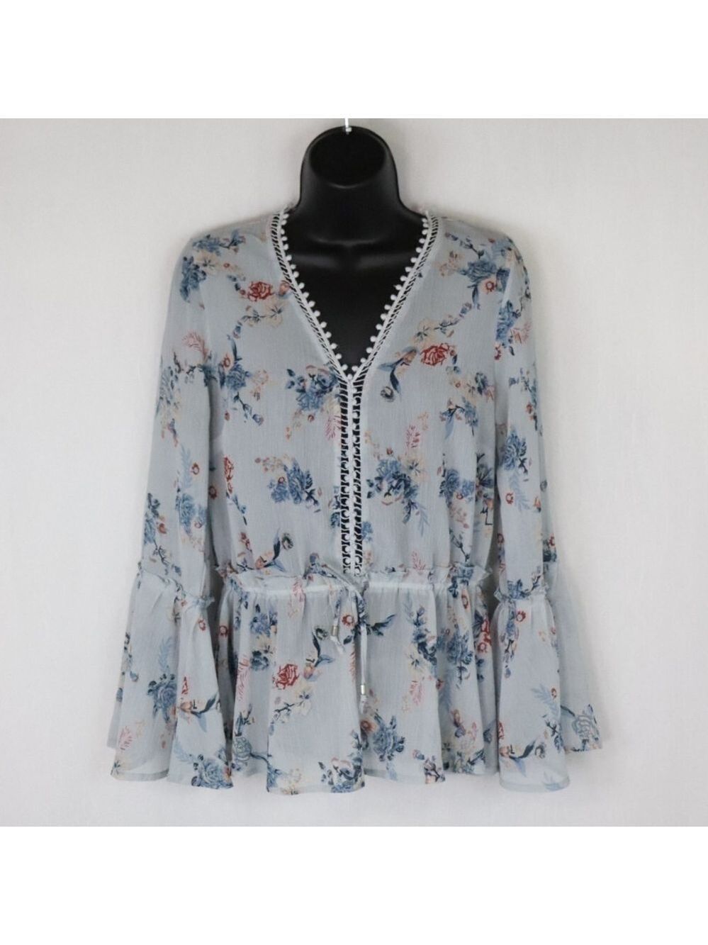 🦩 AMANDA GREEN Bohemian Trumpet Sleeve Floral Semi Sheer Blouse (🦩2 for $25)